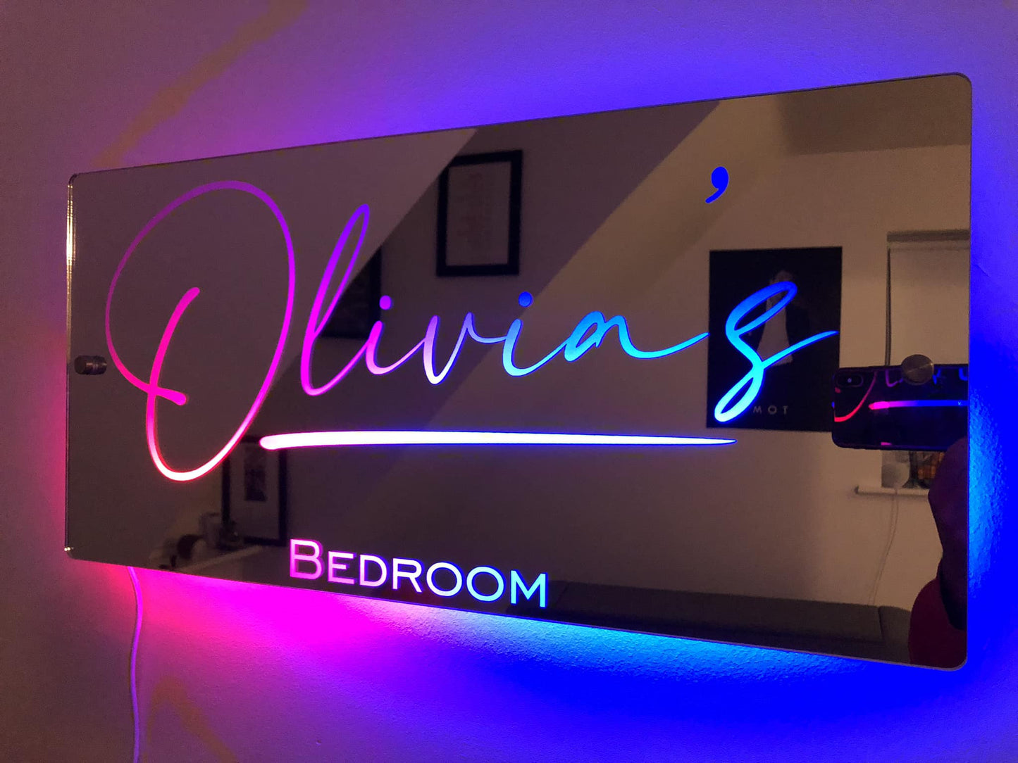 Personalized name mirror - illuminating mirror