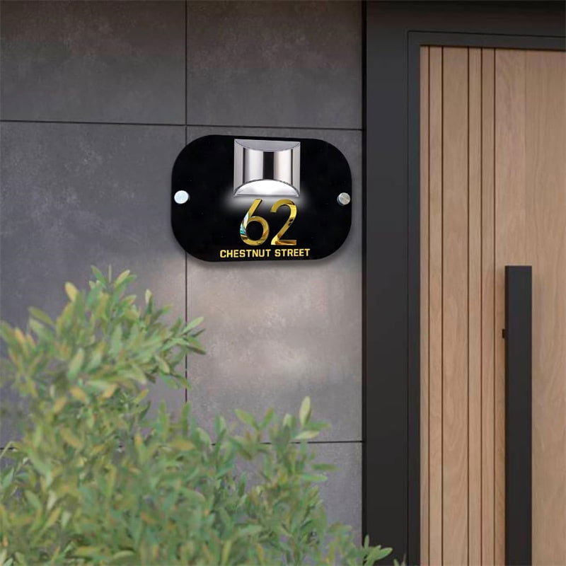 Personalized 3D solar powered house number sign